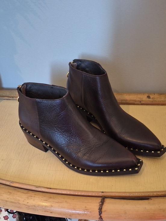 Wishbone Shoes - The Wishbone Collection Women's Dark Brown Leather Ankle Boots with Stud Trim